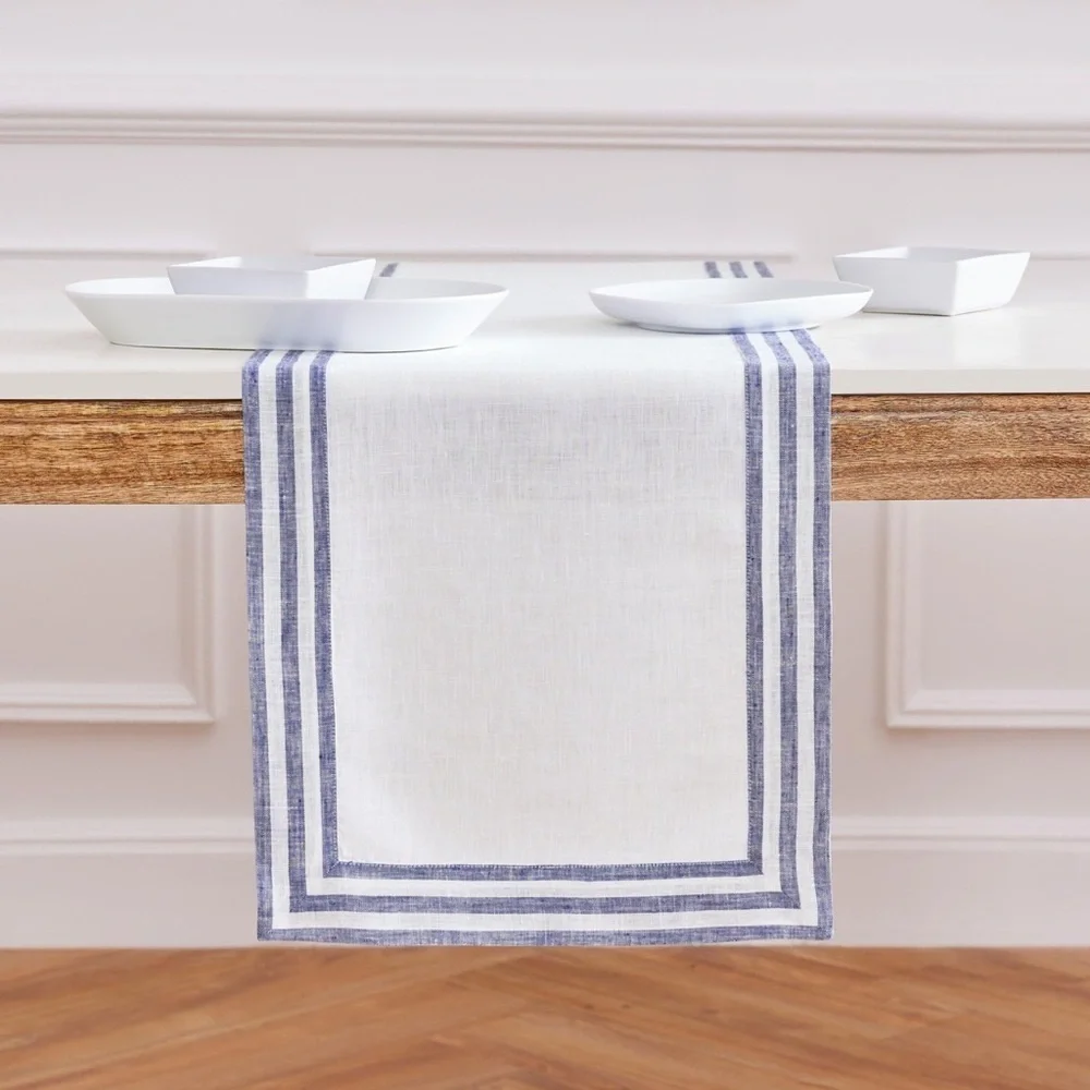 Solino Home Linen Table Runner – 100% Pure Linen Navy Table Runner 14 X 108 Mila